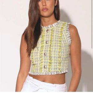 NWT ❤️ Walter Baker Dara Top - Malibu Yellow and White Tweed Crop Top